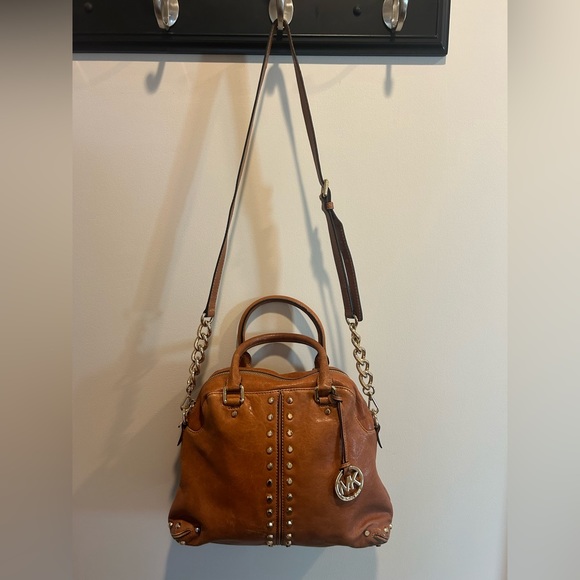 Michael Kors Uptown Astor Studded WALNUT Leather Large Satchel Bag - Picture 4 of 13